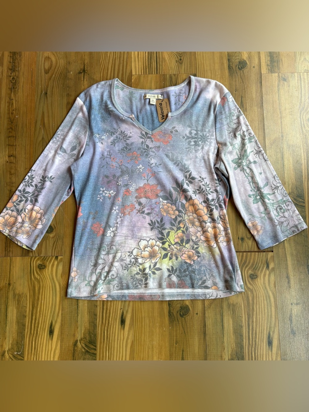 Y2K Suzee T floral Print Scoop Neck Women's Top - Pastel Multi Sz XL
